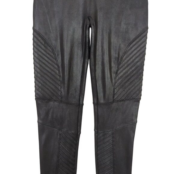 Spanx Faux Leather Moto Black Leggings Size Large Edgy Pull on - Picture 6 of 16